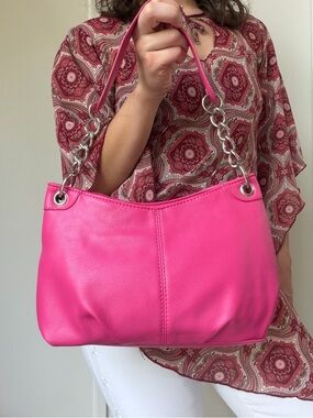 Apt 9 Hot Pink Faux Leather Purse Silver Hardware Y2K Barbiecore Bratz Glam